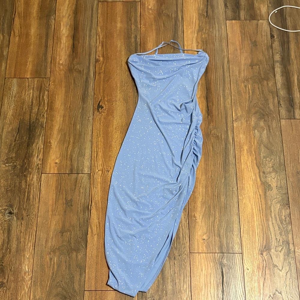 Windsor Cross Strap Blue Dress with Sparkle Detail